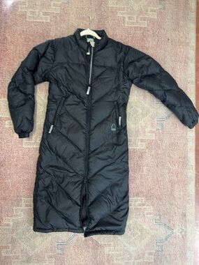 Sierra Designs full length chevron black goose down puffy coat small petite